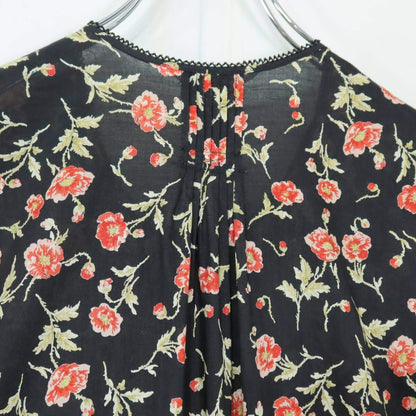 【美品】ワンダフルワールド カネコイサオ★花柄♪ノースリーブワンピース 黒系 裾ティアード♪薄手 z19760