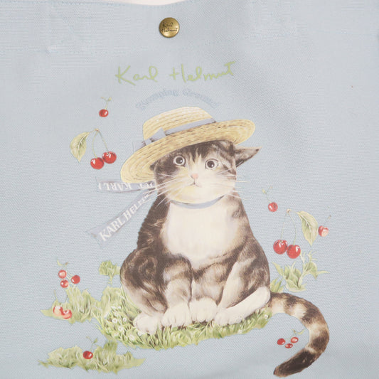 【極美品：紙タグあり】カールヘルム★さくらんぼの丘のねこプリント2WAY ショルダーバッグ ピンクハウス系 ブルー系 ＊ba307
