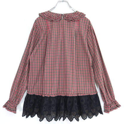 【美品】ピンクハウス★可愛い！ランブラーベリーレース使い♪オリチェptチュニックブラウス 赤×黒系 秋カタログ＊ z20038