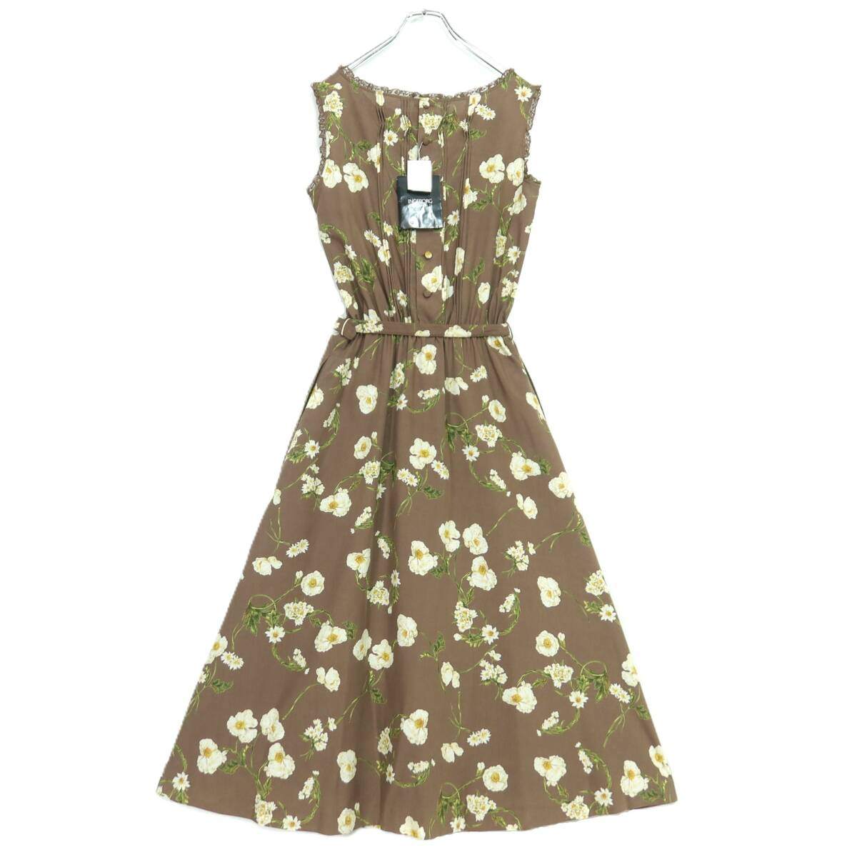 【極美品】インゲボルグ★大人上品！レース使い♪花柄ノースリーブワンピース サイズM ブラウン系 残布有＊ z20068