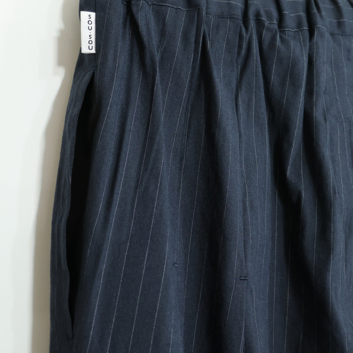 【美品】SOUSOU ソウソウ★もんぺ ロングパンツ 濃紺系 ピンストライプ 薄手 z22482