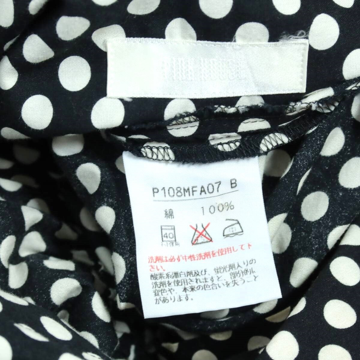 PINK HOUSE ピンクハウス★上品なドット柄♪半袖ワンピース タック入り オープンカラー フレアシルエット 薄手黒系 ＊z19402