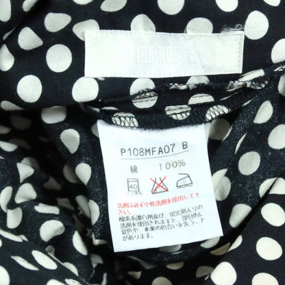 PINK HOUSE ピンクハウス★上品なドット柄♪半袖ワンピース タック入り オープンカラー フレアシルエット 薄手黒系 ＊z19402