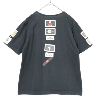 ベビーピンクハウス★ワッペンいっぱい♪半袖Tシャツ 前ポケット キューピー ぬいぐるみクマ ウサギ パフェ サイズL 黒系 z21891