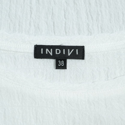 【美品！】インディヴィ★大人上品♪ ジャガード風フレア袖Tシャツ サイズ38 白系 z22207