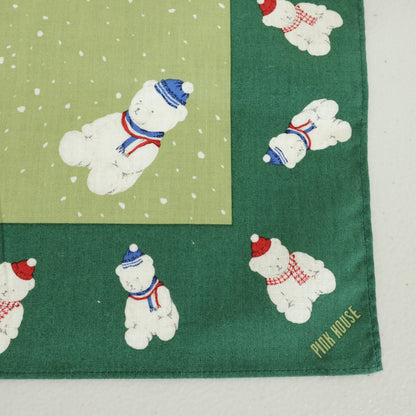 ピンクハウス★雪だるま テディベア柄♪ 大判ハンカチ 42×42サイズ グリーン系*so438