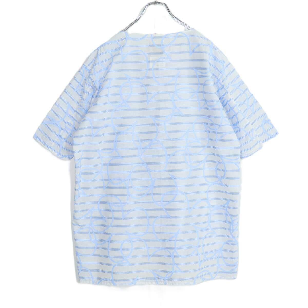 【美品】SOUSOU ソウソウ★YOUSOU 綿麻♪ゆったり半袖チュニック 白×青系 お花&ボーダー柄 薄手 z21180