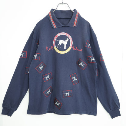 カールヘルム★ダルメシアンpt♪長袖ポロシャツ カットソー サイズ？ ネイビー系 無地 z22623