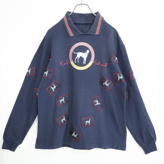 カールヘルム★ダルメシアンpt♪長袖ポロシャツ カットソー サイズ？ ネイビー系 無地 z22623