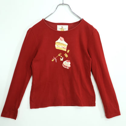 ピンクハウス★スイーツpt&ギンガムリボン♪長袖カットソー Tシャツ サイズM 赤系 無地 z22625