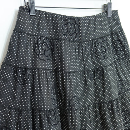 インゲボルグ★カメリア刺繍×ドット柄が可愛い♪ピコレース ティアードスカート サイズ11号 黒系 z20333