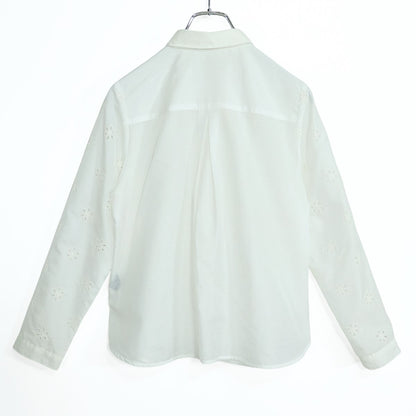 【美品！】nuovo quaranta ヌオヴォクアランタ★薄手ブラウス 長袖 刺しゅう 花 前開き サイズ7 XS 白系 z22489