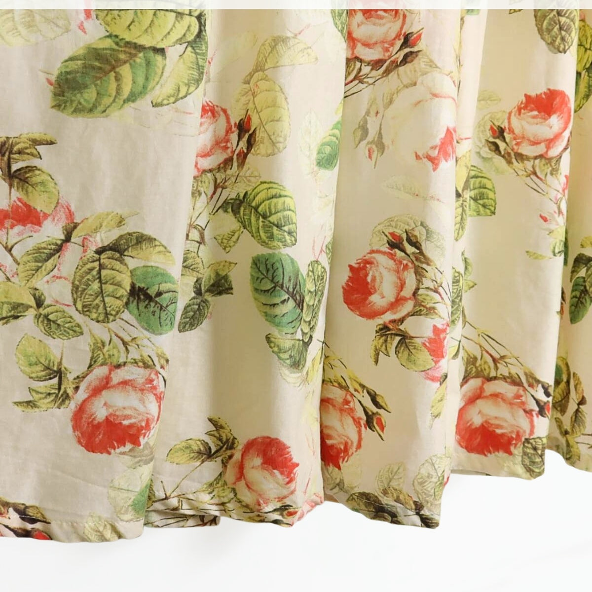 【極美品】インゲボルグ★大人可愛い！薔薇pt ふんわり♪ギャザースカート 綿麻♪サイズ3(9号) ベージュ系 ＊z13734