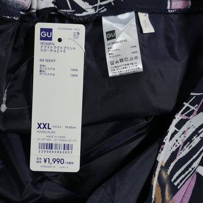 【タグ付き美品】GU ジーユー★アート柄 フレアシルエット ワイドパンツ 大きいサイズXXL ネイビー系 z22928