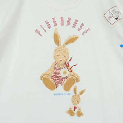 ベビーピンクハウス★ぬいぐるみうさぎ♪半袖Tシャツ ワッペン ロゴpt サイズM(110cm) 白系 z21896