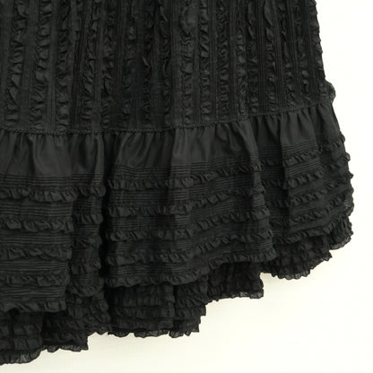 【極美品】ピンクハウス★びっしり縦フリル♪ローンギャザースカート 黒系 裾かぶせ段々&リボン♪z23280