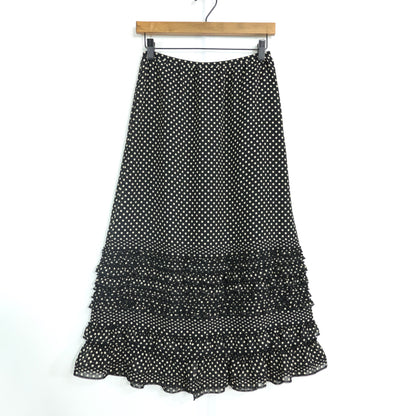 【美品】カネコイサオ★ドットpt♪上下セット シフォンブラウス&スカート サイズM 黒系 前開き z22399