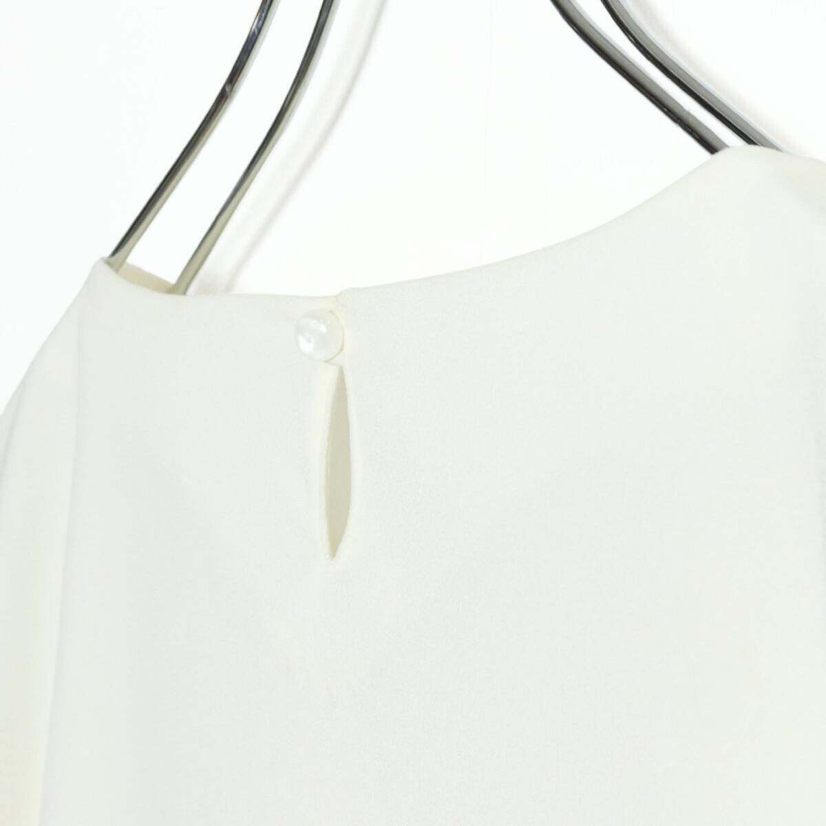 【極美品・タグ付き】レリアン★ビジュー シアーカットソー 半袖 ブラウス  サイズ9号 上品 オフ白系＊z11341