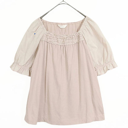 ピンクハウス★カットソー フリル付き♪異素材ミックス♪レターパック可 大きいサイズ4(L) 薄いピンク系 ＊z11542