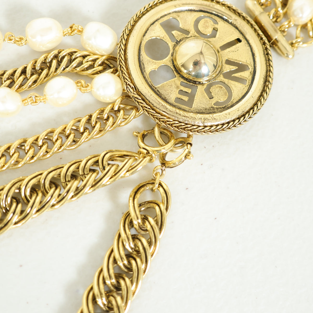 インゲボルグ★豪華ネックレス 喜平チェーン ロングネックレス ベルト ロゴ刻印 ゴールド系 so455