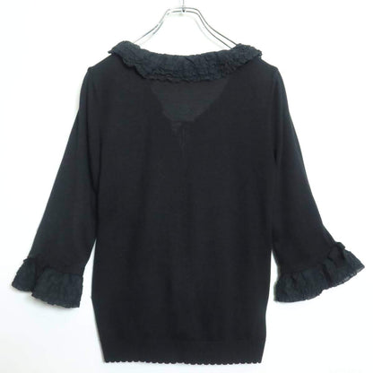 【美品】ピンクハウス★可愛い！ 段々フリル付き♪ニットカーディガン はおりもの 七分袖  リボン飾り 黒系＊z16996