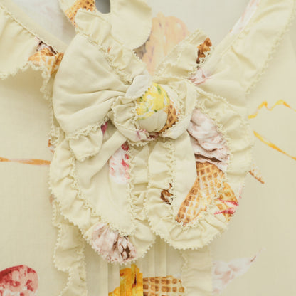 【美品】ピンクハウス★アイスクリームpt♪ふんわり半袖ワンピース 薄黄色系 フリル&リボン♪薄手 z23281