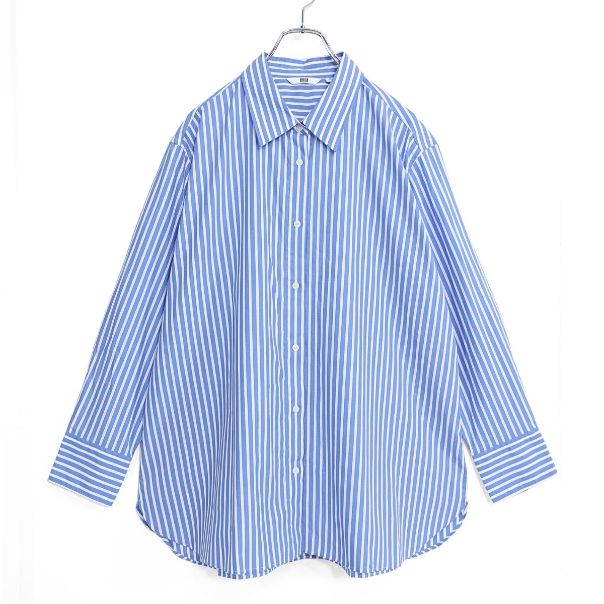 【美品】ユニクロ★長袖シャツ 大きいサイズ3XL ブルー系 ストライプ 薄手 z22872