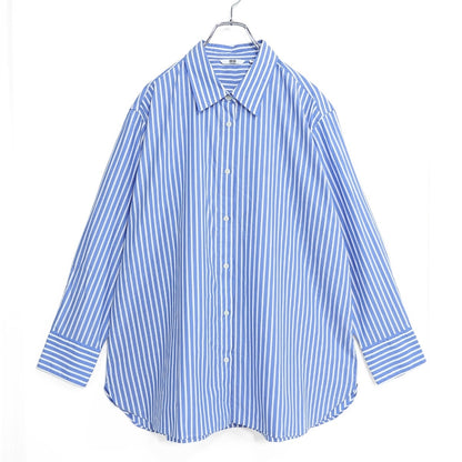 【美品】ユニクロ★長袖シャツ 大きいサイズ3XL ブルー系 ストライプ 薄手 z22872