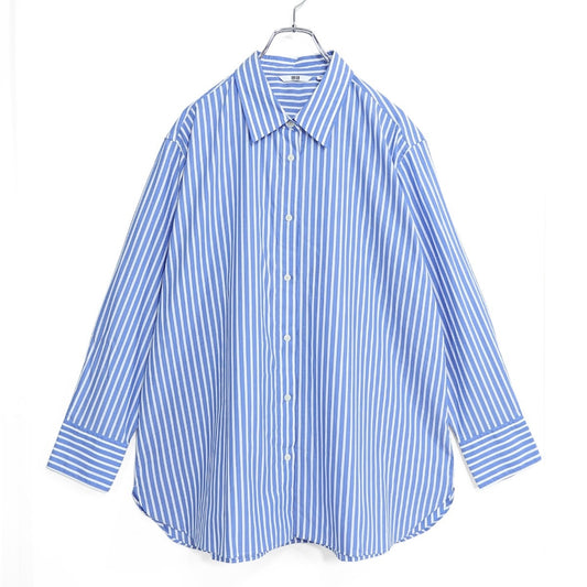 【美品】ユニクロ★長袖シャツ 大きいサイズ3XL ブルー系 ストライプ 薄手 z22872