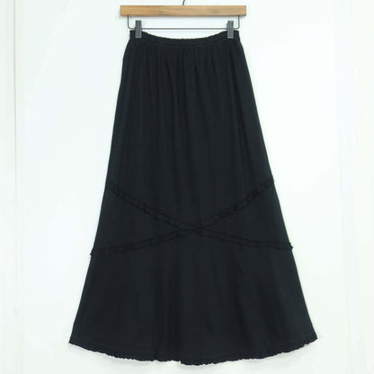 【美品】ピンクハウス★上下セット 重ね着風カットソー&ギャザースカート 大きいサイズL 黒系 フリル&リボン♪無地 z19859