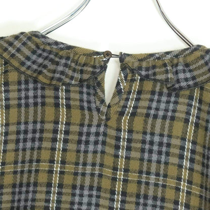 【美品】ピンクハウス ★可愛い！チェック柄ワンピース  長袖 ネル フリル襟 ゆったり フォルム　緑 グレー系＊ z15094