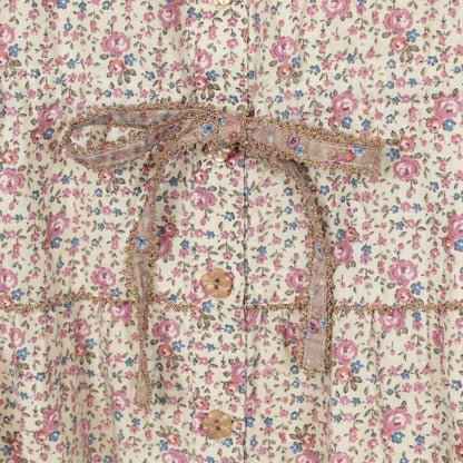【美品】ピンクハウス★フェミニン！小花柄の長袖ブラウス チュニック 編み込みコード付き♪薄手 春夏 ベージュ系 z8537