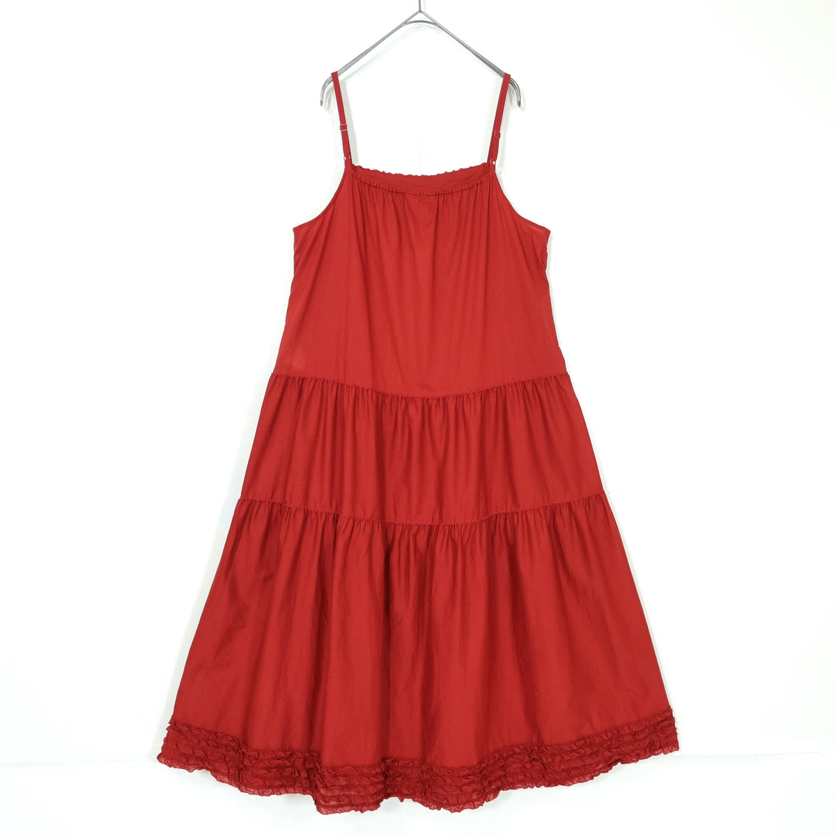 【美品】ピンクハウス★キャミソールワンピース♪ 綿ローン 赤系 ティアード ピコフリル z22164