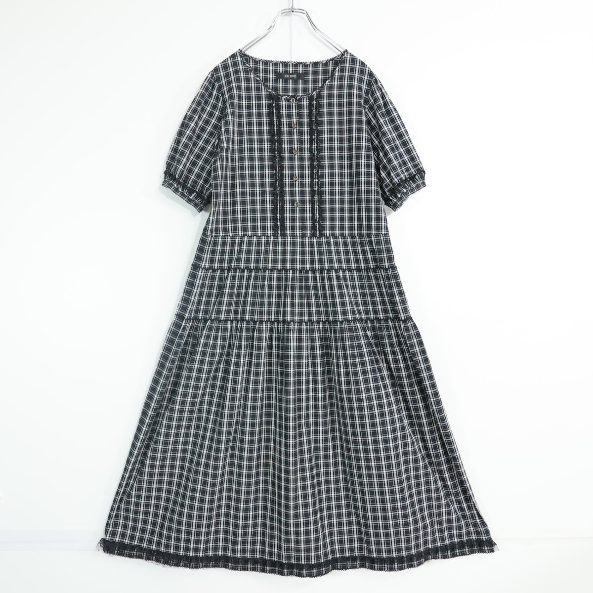 【美品】ピンクハウス★ふんわりフォルム♪オリチェptワンピース 黒系 黒レース付き♪z22398