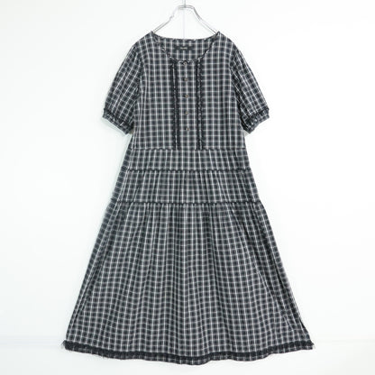 【美品】ピンクハウス★ふんわりフォルム♪オリチェptワンピース 黒系 黒レース付き♪z22398