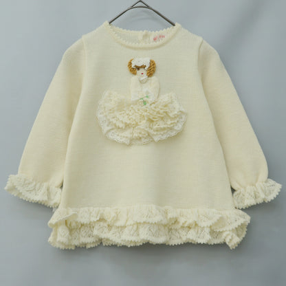 【美品】メゾピアノ★立体モチーフ♪フリル使いニットセーター アイボリー系 サイズM あったかウール100♪z23412