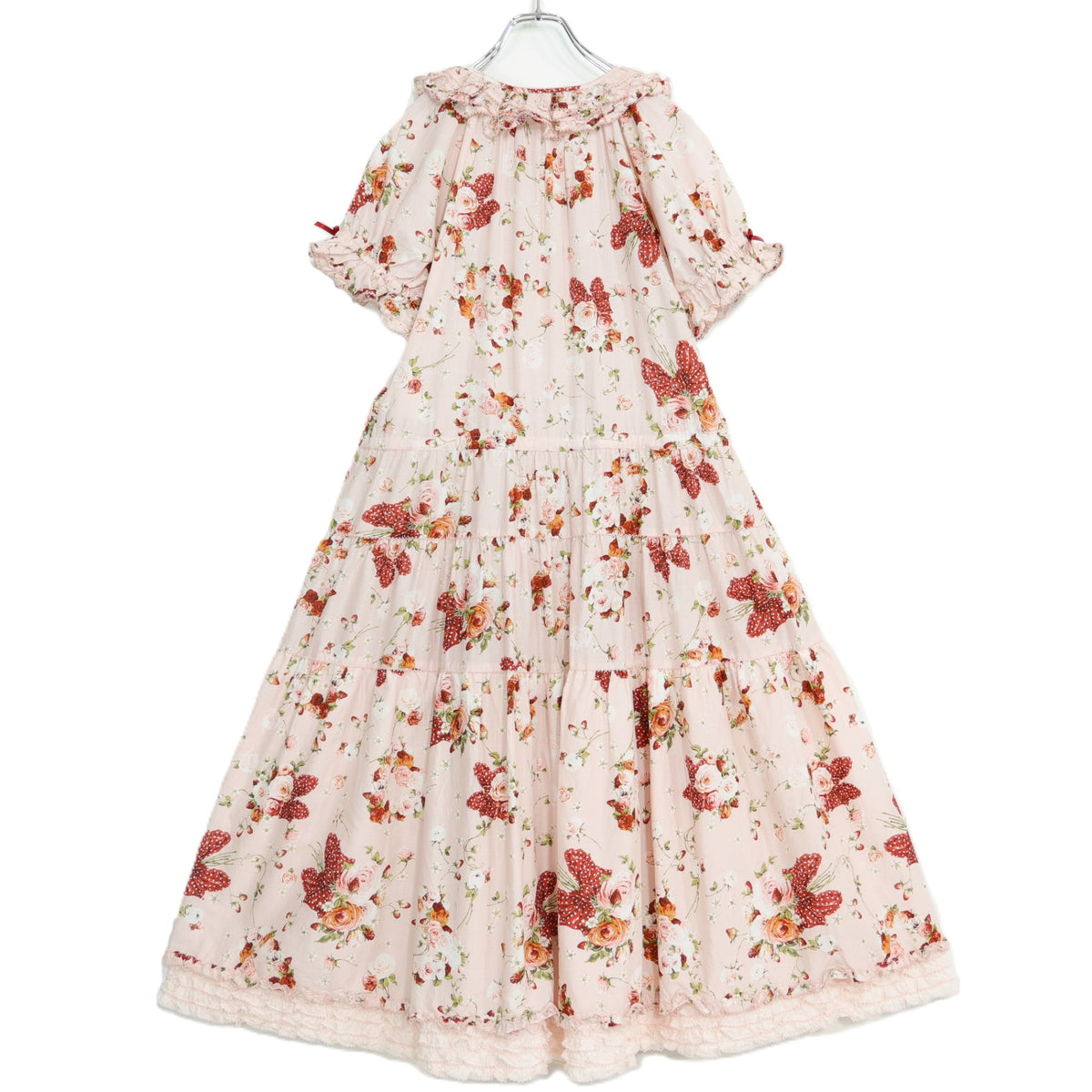 【極美品】ピンクハウス★リボンブーケpt♪半袖ワンピース ピンク系 前開き サテンリボン&フリル♪2025年製 z22689