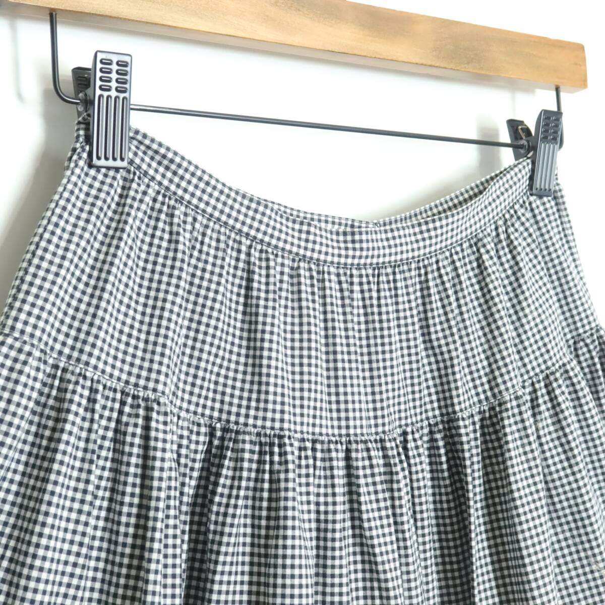 ワンダフルワールド カネコイサオ★可愛い！ひなぎく刺繍&ギンガム♪前開きローンスカート 黒系 ボリュームギャザー♪z18607