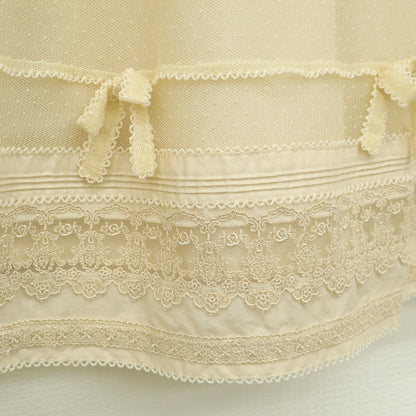【美品】ピンクハウス★ドットチュールレース♪ひざ丈スカート ペチスカート クリーム色系 リボン&刺しゅうレース♪z23173