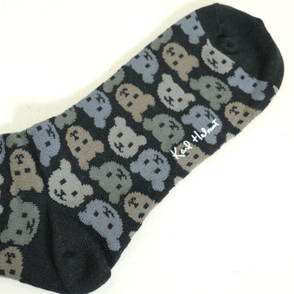【美品】カールヘルム★くま総柄 クルーソックス 靴下 モスグリーン テディベア 迷彩風 黒系 so386