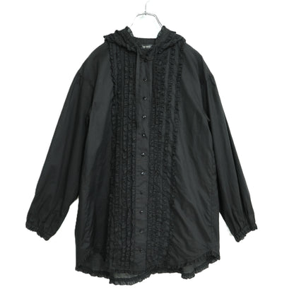 【極美品】ピンクハウス★フリル使い♪ゆったりローンブラウス フーディ 黒系 前開き 無地 2024年製 z22280