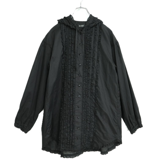 【極美品】ピンクハウス★フリル使い♪ゆったりローンブラウス フーディ 黒系 前開き 無地 2024年製 z22280