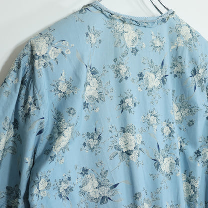 カネコイサオ★華やか♪ブーケpt半袖ワンピース 水色系 前開き リボン&ピンタック♪z22943