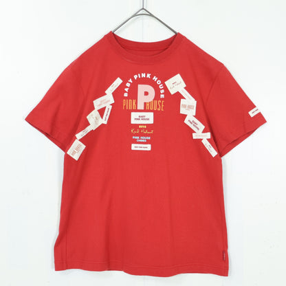 ベビーピンクハウス★ロゴ入りワッペンとプリントが可愛い♪ 半袖カットソー・Tシャツ 赤系 z22128