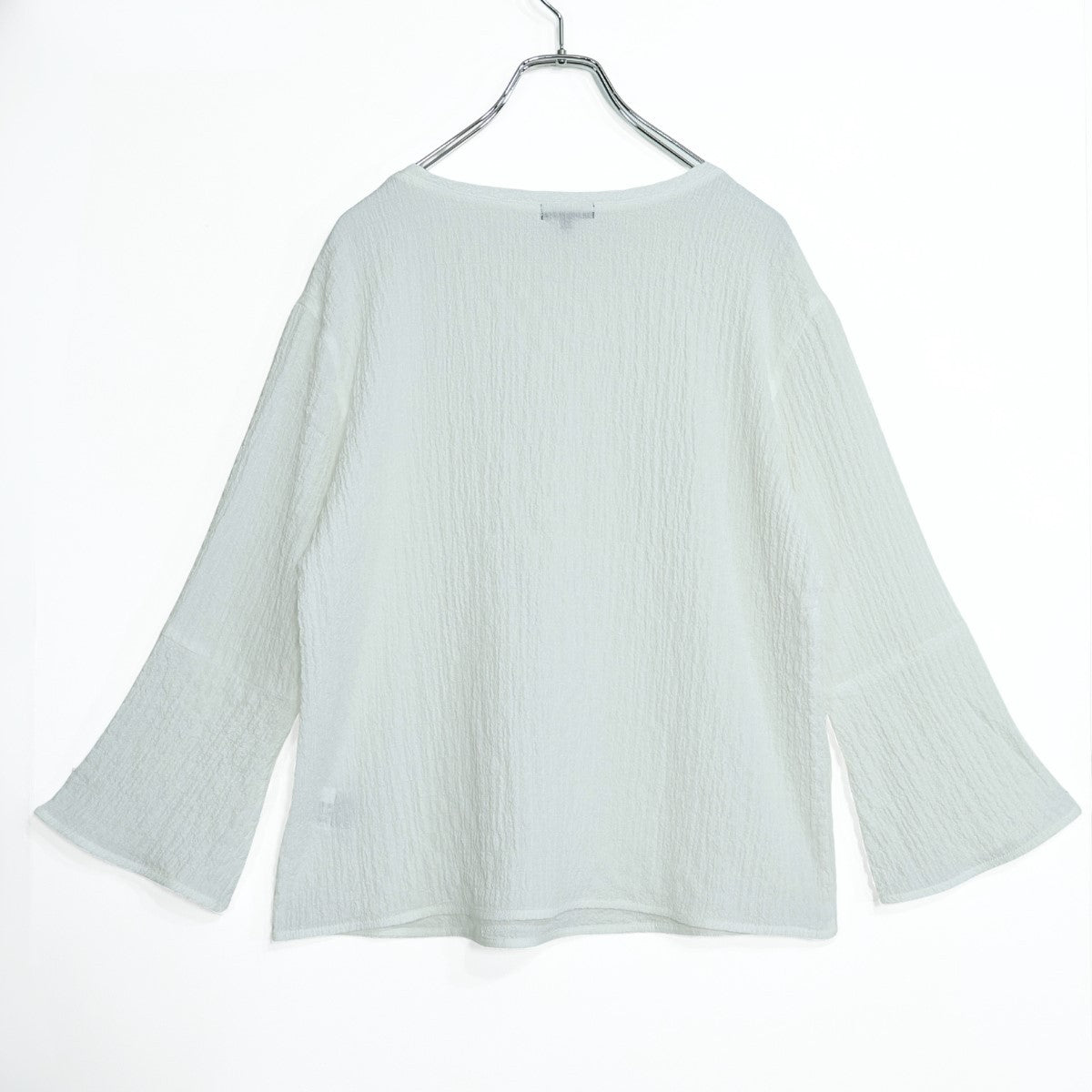 【美品！】インディヴィ★大人上品♪ ジャガード風フレア袖Tシャツ サイズ38 白系 z22207