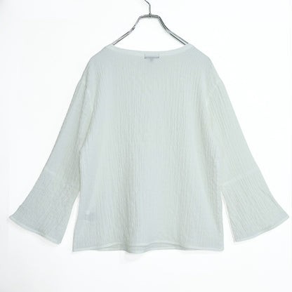 【美品！】インディヴィ★大人上品♪ ジャガード風フレア袖Tシャツ サイズ38 白系 z22207