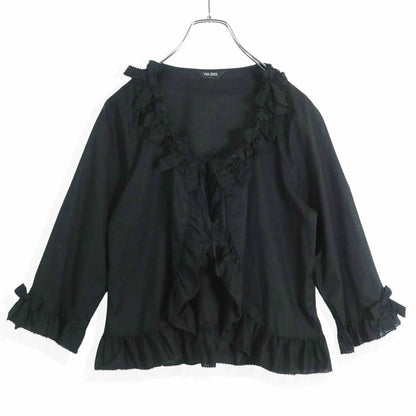 【美品】ピンクハウス★可愛い！フリル、リボンいっぱい♪オーバーブラウス はおりもの 黒系 段々フリル z19586