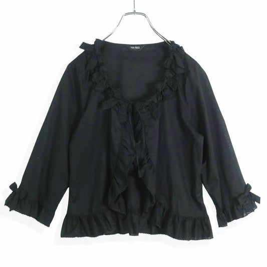 【美品】ピンクハウス★可愛い！フリル、リボンいっぱい♪オーバーブラウス はおりもの 黒系 段々フリル z19586