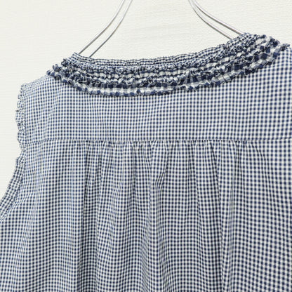 【美品】ピンクハウス★豪華！かぶせ段々&ギンガムpt♪阪神百貨店限定ワンピース 紺系 2024年製 z23273