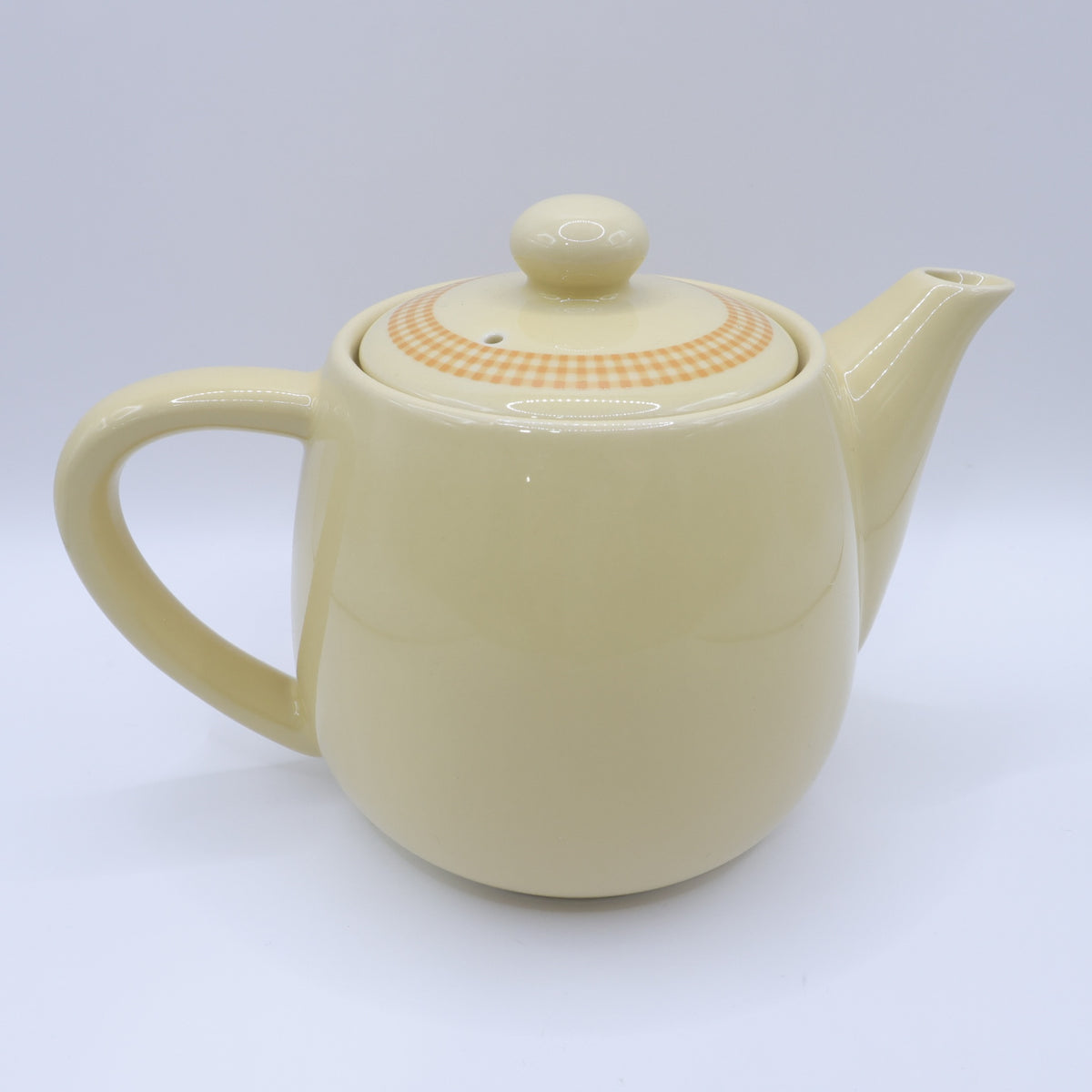 【美品】ピンクハウス★ギンガム&ロゴ入り♪ティーポット 紅茶ポット 陶器 イエロー系 茶こし付 so0411